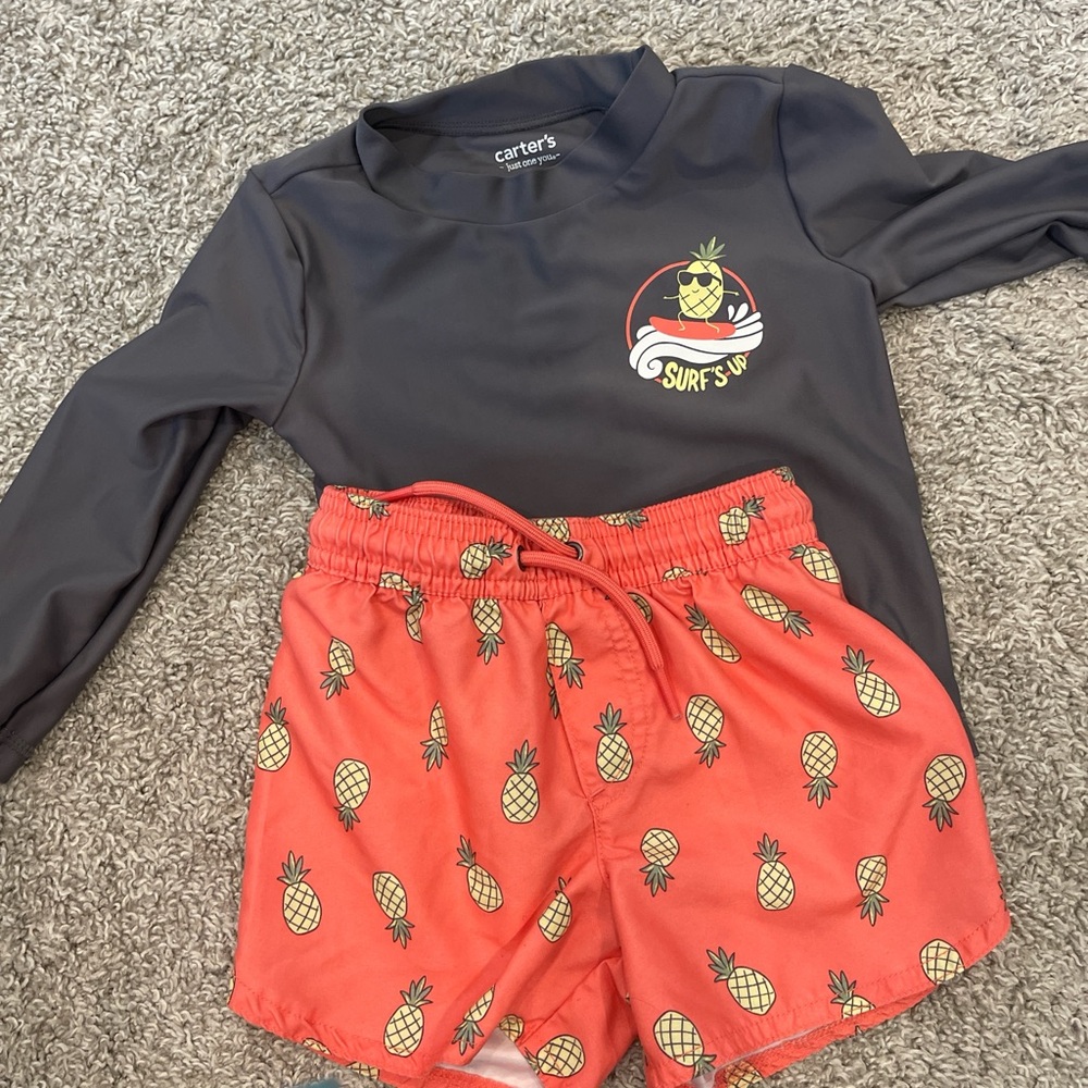 Carter's Gray and Red Rashguard Swim Set